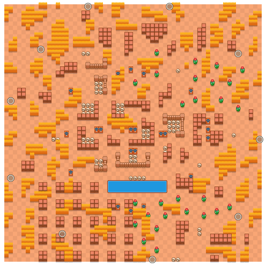 Skull Creek is a Solo Showdown Brawl Stars map. Check out Skull Creek's map picture for Solo Showdown and the best and recommended brawlers in Brawl Stars.
