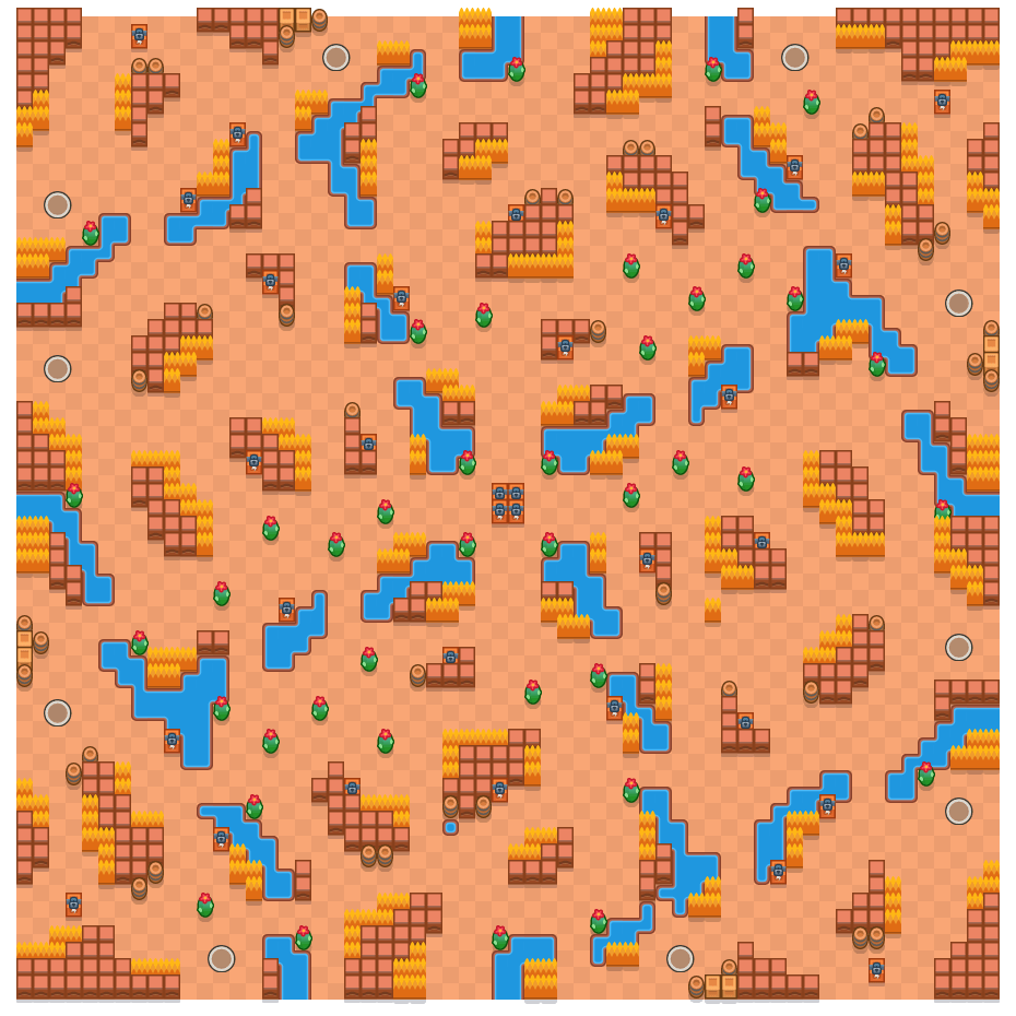 River Rush is a Solo Showdown Brawl Stars map. Check out River Rush's map picture for Solo Showdown and the best and recommended brawlers in Brawl Stars.