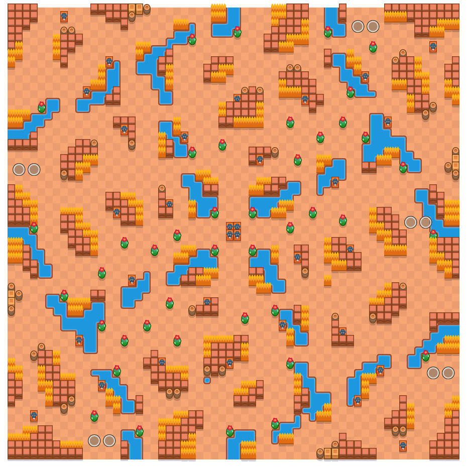 River Rush is a Duo Showdown Brawl Stars map. Check out River Rush's map picture for Duo Showdown and the best and recommended brawlers in Brawl Stars.