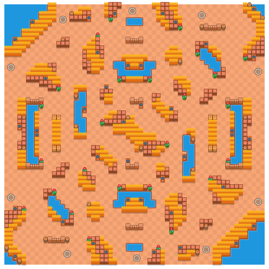 Outrageous Outback is a Solo Showdown Brawl Stars map. Check out Outrageous Outback's map picture for Solo Showdown and the best and recommended brawlers in Brawl Stars.