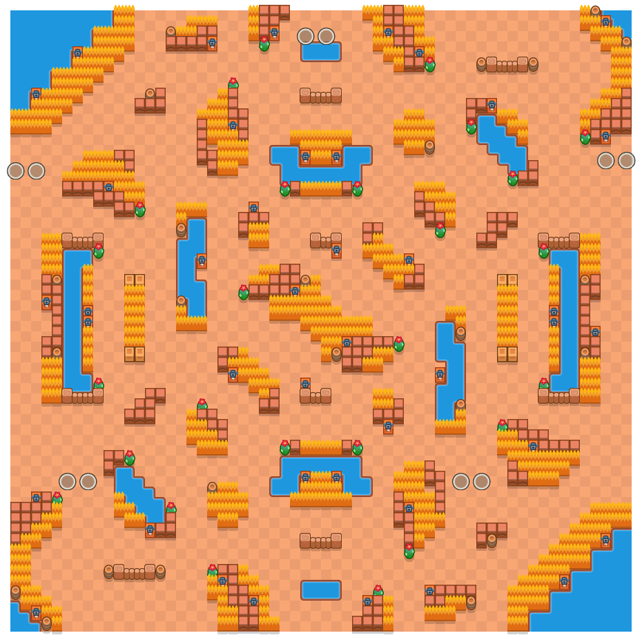 Outrageous Outback is a Duo Showdown Brawl Stars map. Check out Outrageous Outback's map picture for Duo Showdown and the best and recommended brawlers in Brawl Stars.