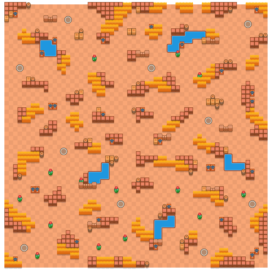 Barren Badlands is a Solo Showdown Brawl Stars map. Check out Barren Badlands's map picture for Solo Showdown and the best and recommended brawlers in Brawl Stars.