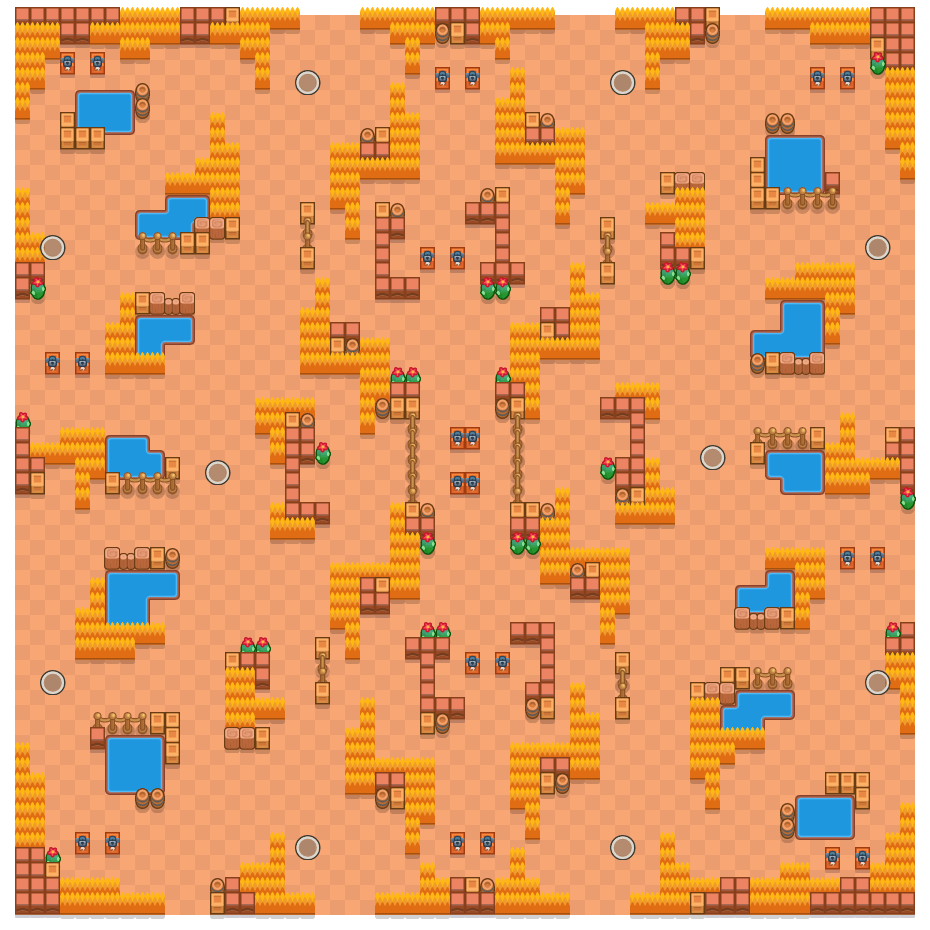 Grassy Gorge is a Solo Showdown Brawl Stars map. Check out Grassy Gorge's map picture for Solo Showdown and the best and recommended brawlers in Brawl Stars.