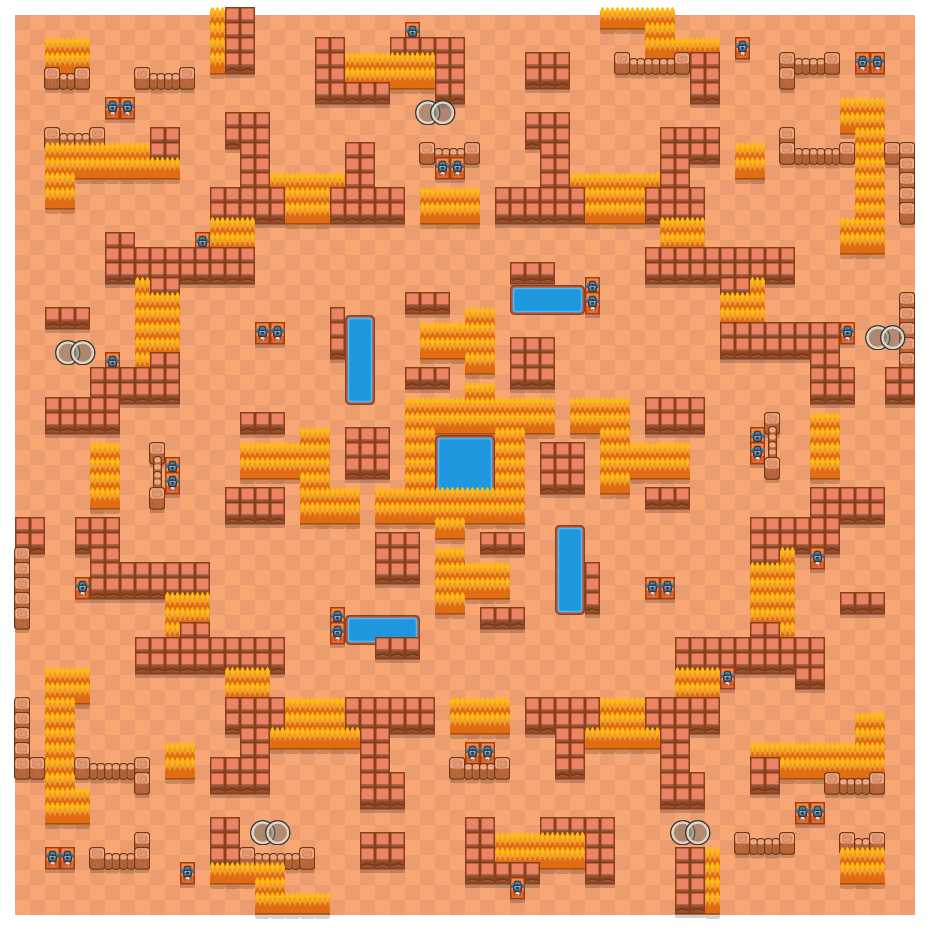 Risky Cliffs is a Duo Showdown Brawl Stars map. Check out Risky Cliffs's map picture for Duo Showdown and the best and recommended brawlers in Brawl Stars.