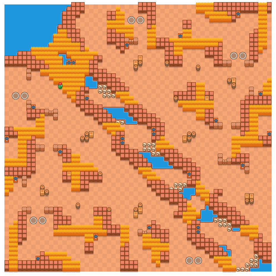 Dried Up River is a Duo Showdown Brawl Stars map. Check out Dried Up River's map picture for Duo Showdown and the best and recommended brawlers in Brawl Stars.