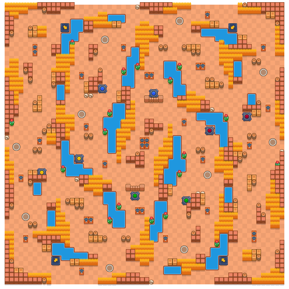 Canyon Rivers is a Solo Showdown Brawl Stars map. Check out Canyon Rivers's map picture for Solo Showdown and the best and recommended brawlers in Brawl Stars.