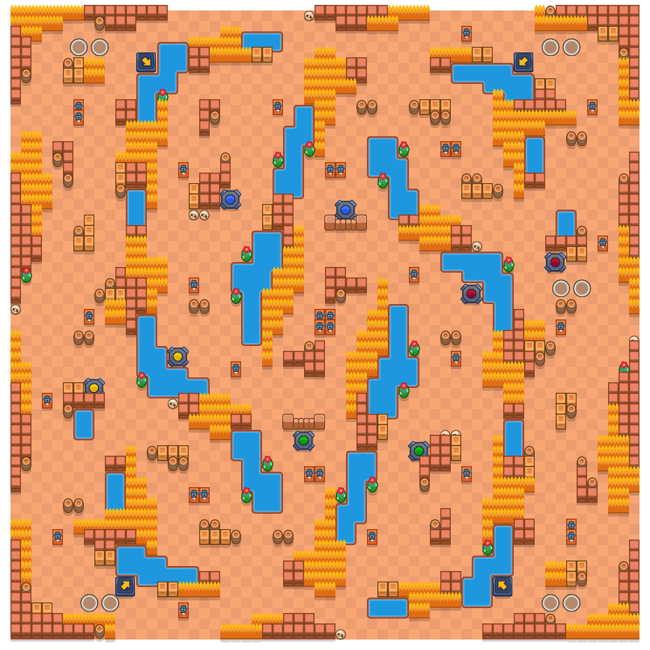 Canyon Rivers is a Duo Showdown Brawl Stars map. Check out Canyon Rivers's map picture for Duo Showdown and the best and recommended brawlers in Brawl Stars.