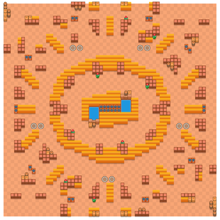 Vicious Vortex is a Duo Showdown Brawl Stars map. Check out Vicious Vortex's map picture for Duo Showdown and the best and recommended brawlers in Brawl Stars.