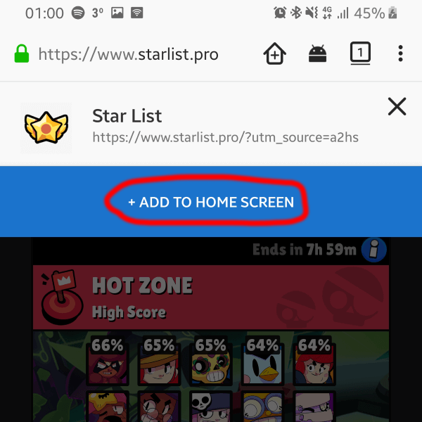 Click THE '+ ADD TO HOME SCREEN' button